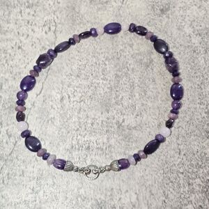 Vintage Carolyn Pollack Sterling Silver Amethyst Beaded Necklace 17”